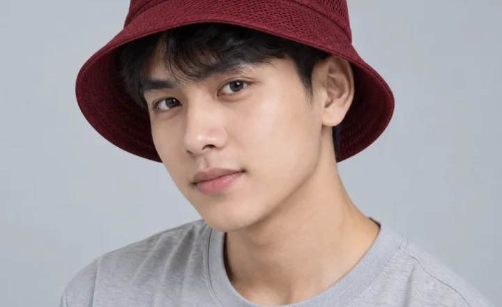 Mũ bucket thời trang lưới thoáng đỏ đô phong cách tối giản