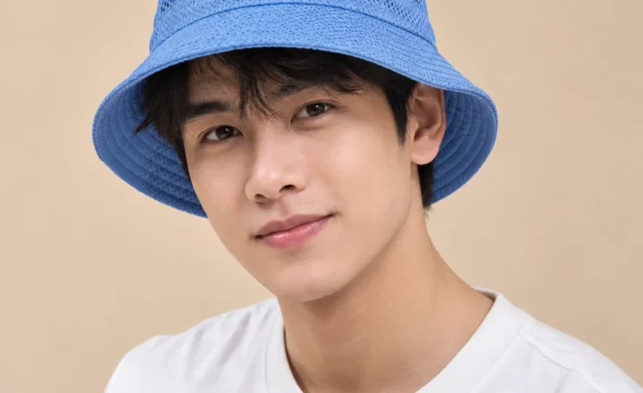 Mũ bucket trẻ em lưới thoáng xanh dương phong cách vintage