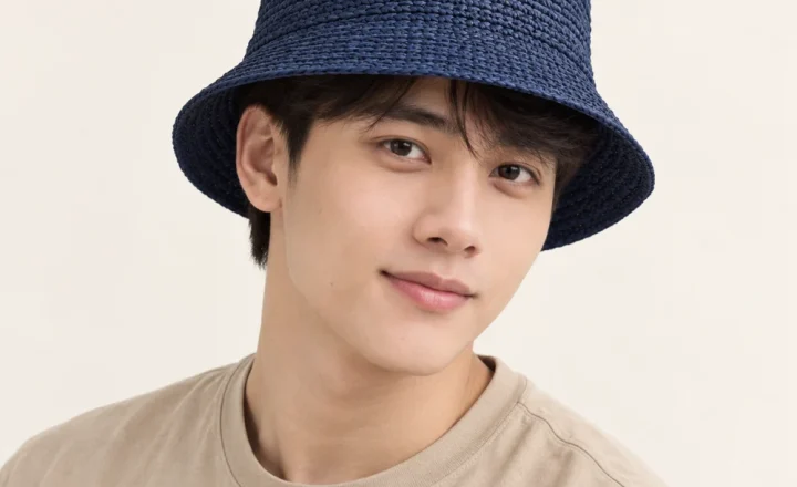 Mũ bucket trơn cói xanh navy form đứng