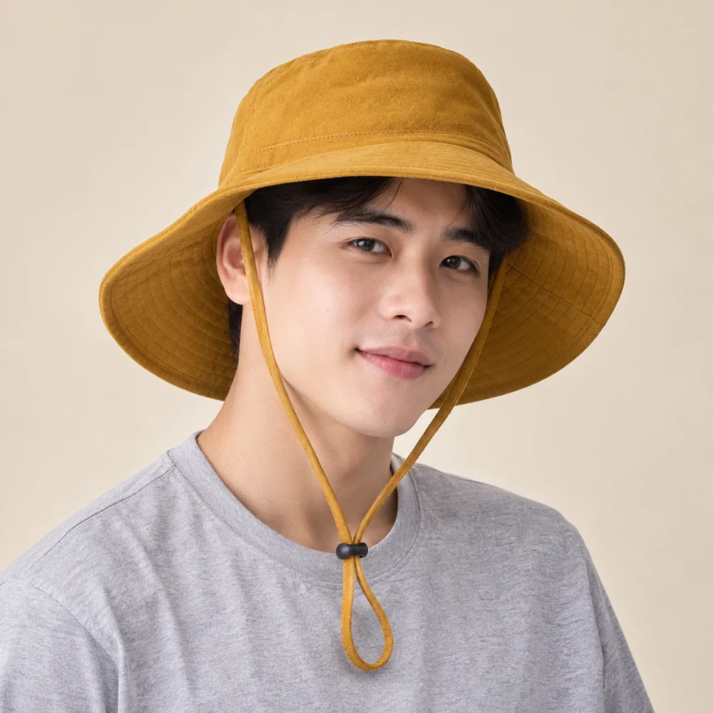 Mũ bucket vành rộng nỉ vàng mustard dùng dã ngoại