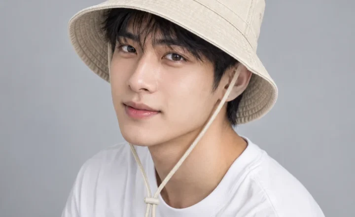 Mũ bucket có dây denim màu kem kiểu thời trang