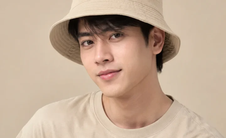Mũ bucket hai mặt canvas màu be phong cách thể thao