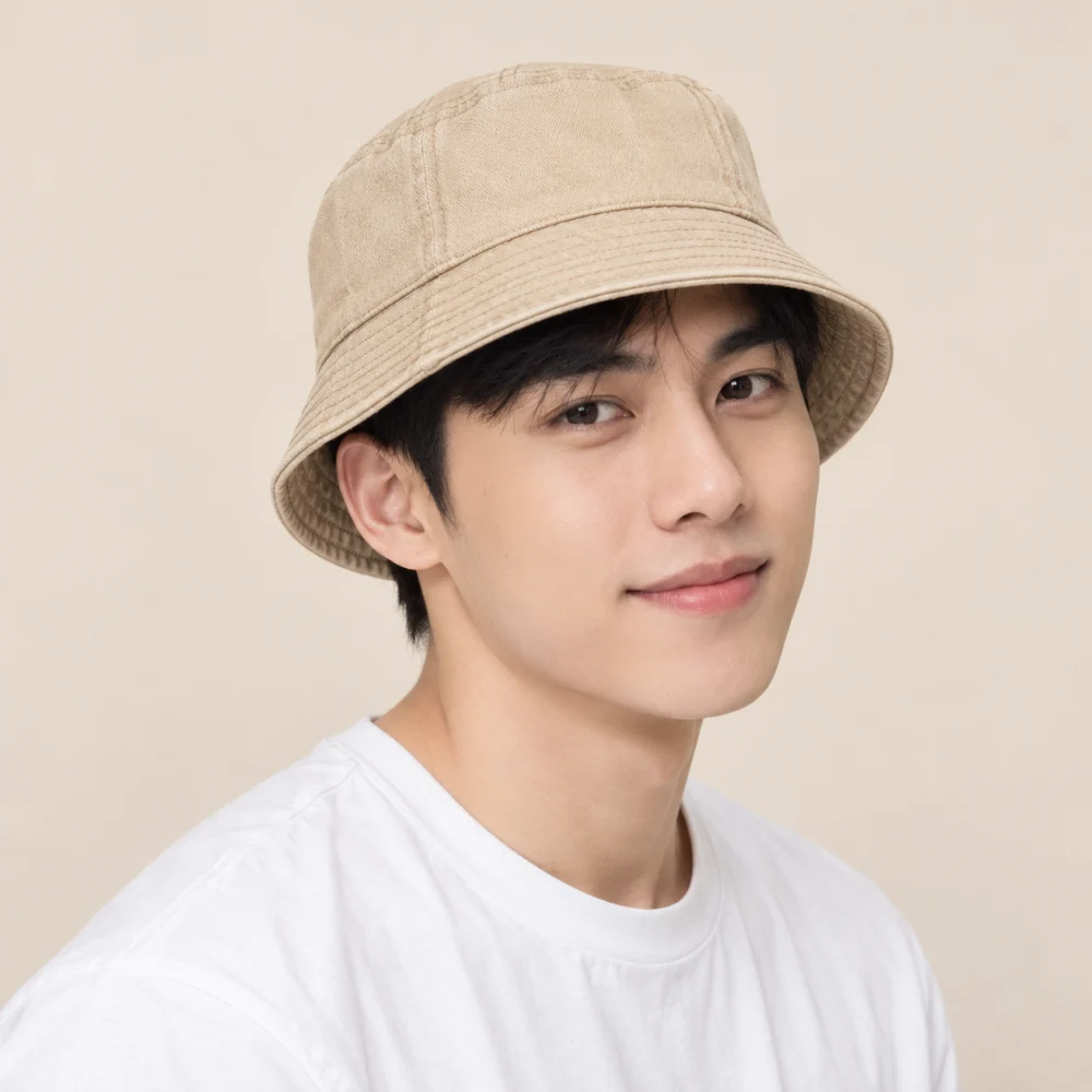 Mũ bucket trẻ em jean màu be form ôm đầu