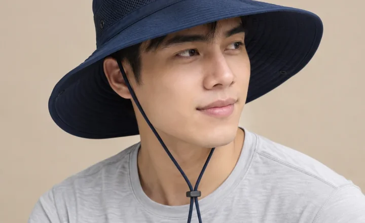 Mũ bucket vành rộng lưới thoáng xanh navy phong cách thể thao