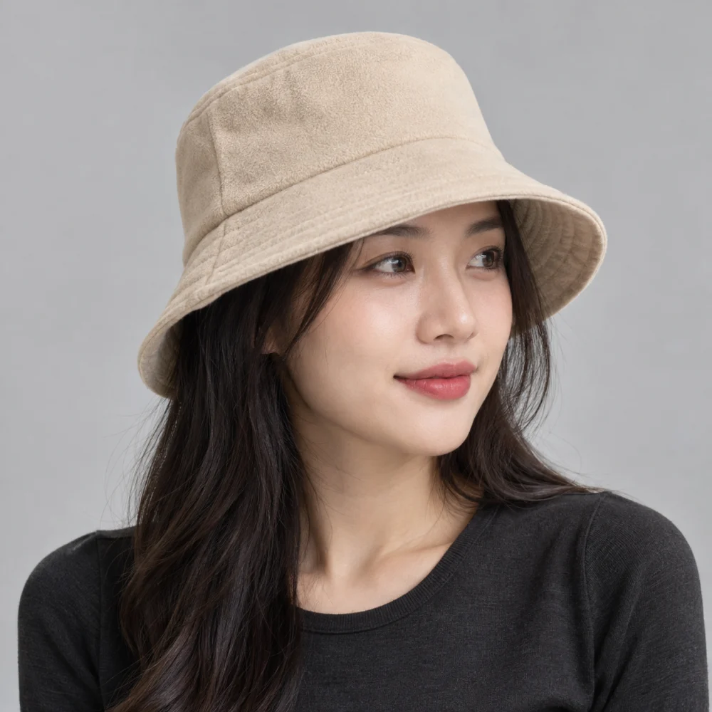 Mũ bucket hai mặt nỉ màu be dùng ngoài trời
