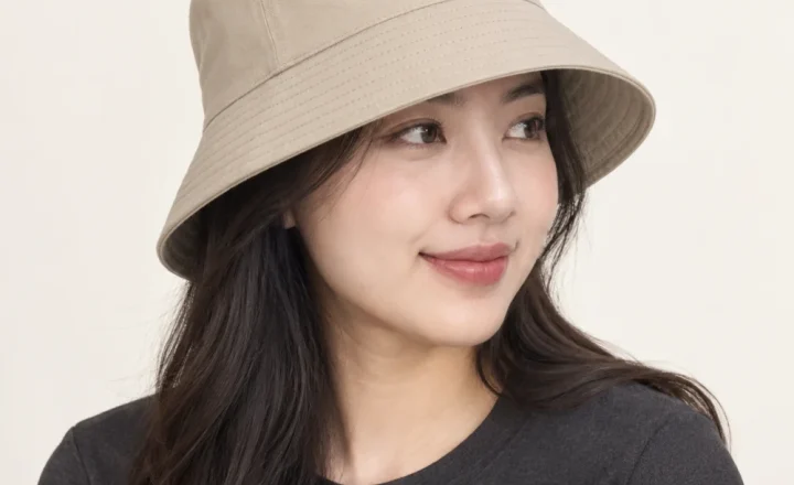 Mũ bucket trơn polyester màu be form sâu