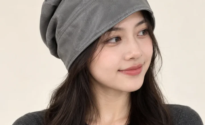 Mũ khác beanie da mềm xám form sâu