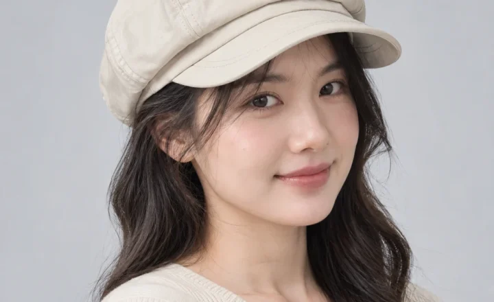 Mũ khác beret vải dù màu kem phong cách cổ điển