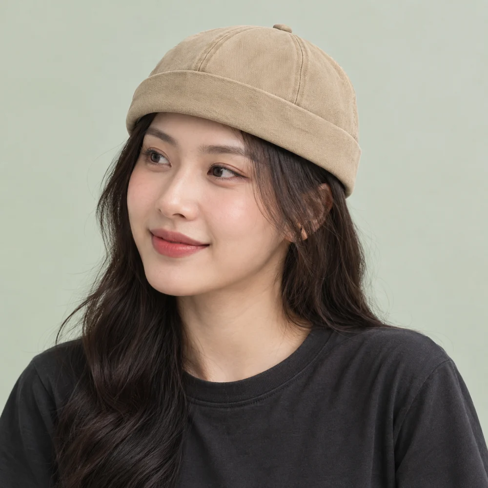 Mũ khác không vành canvas màu be phong cách vintage