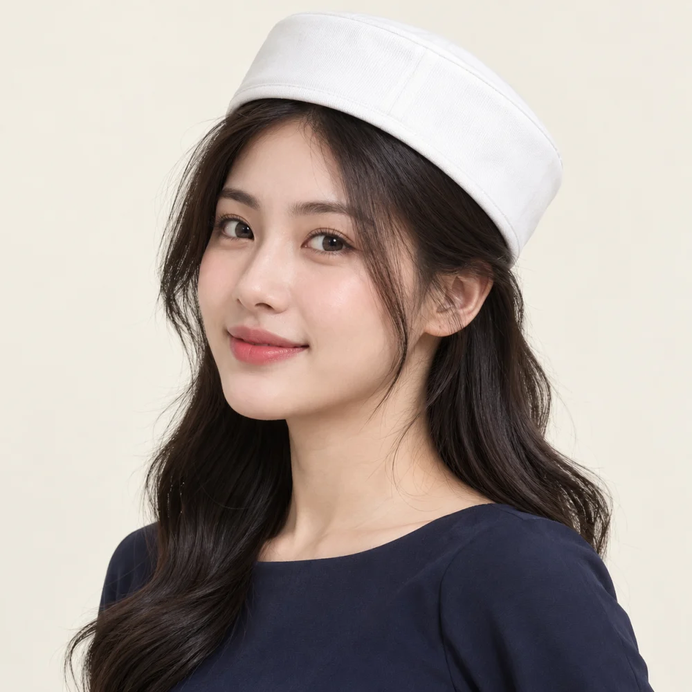 Mũ khác pillbox cotton trắng kiểu thời trang