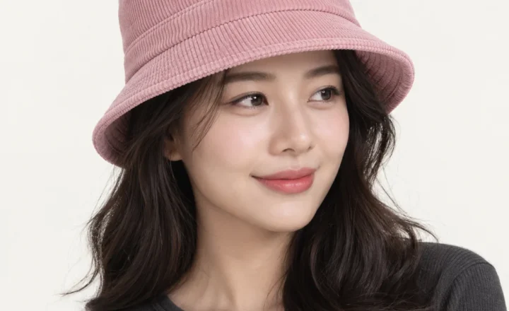 Mũ khác pillbox nhung tăm hồng pastel dùng dã ngoại