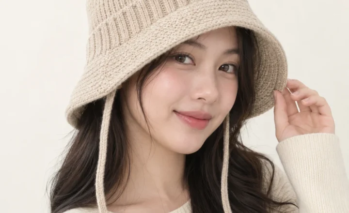 Mũ khác kiểu đặc biệt len mềm màu be phong cách tối giản