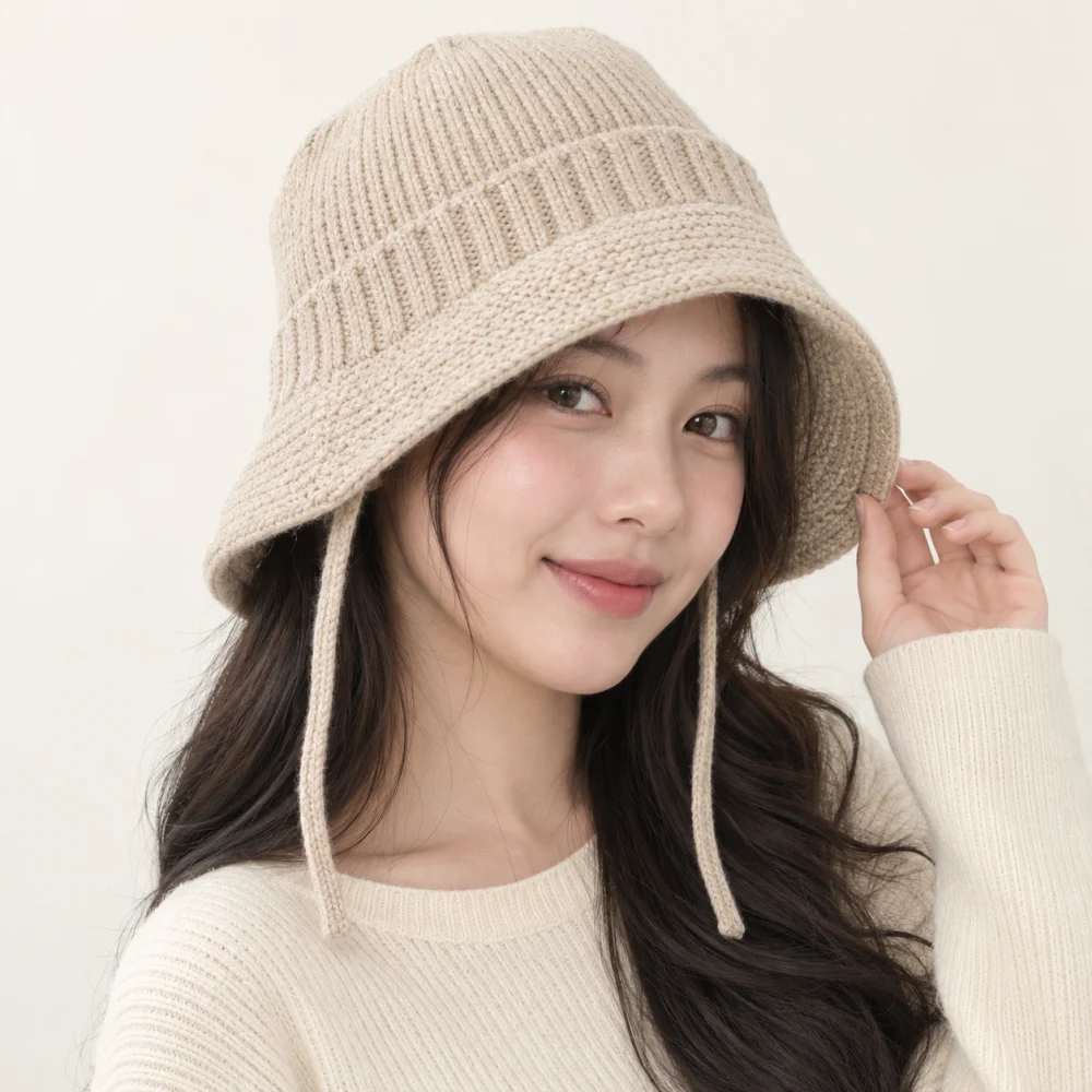 Mũ khác kiểu đặc biệt len mềm màu be phong cách tối giản