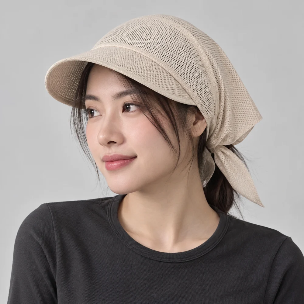 Mũ khác bandana lưới thoáng màu be phong cách tối giản