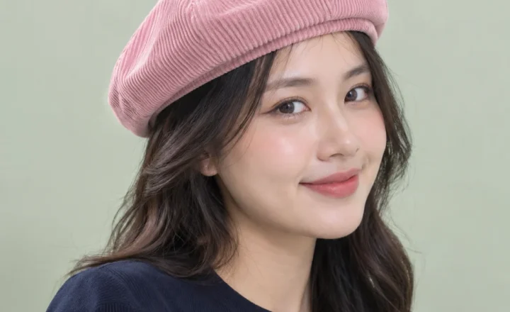 Mũ khác beret nhung tăm hồng pastel dùng dã ngoại
