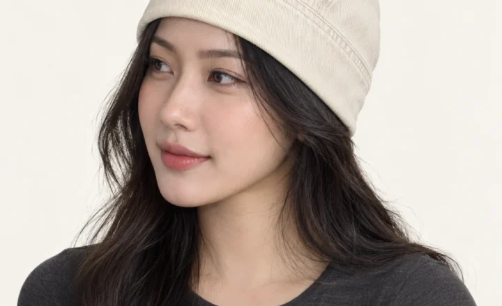 Mũ khác beanie denim màu kem form ôm đầu