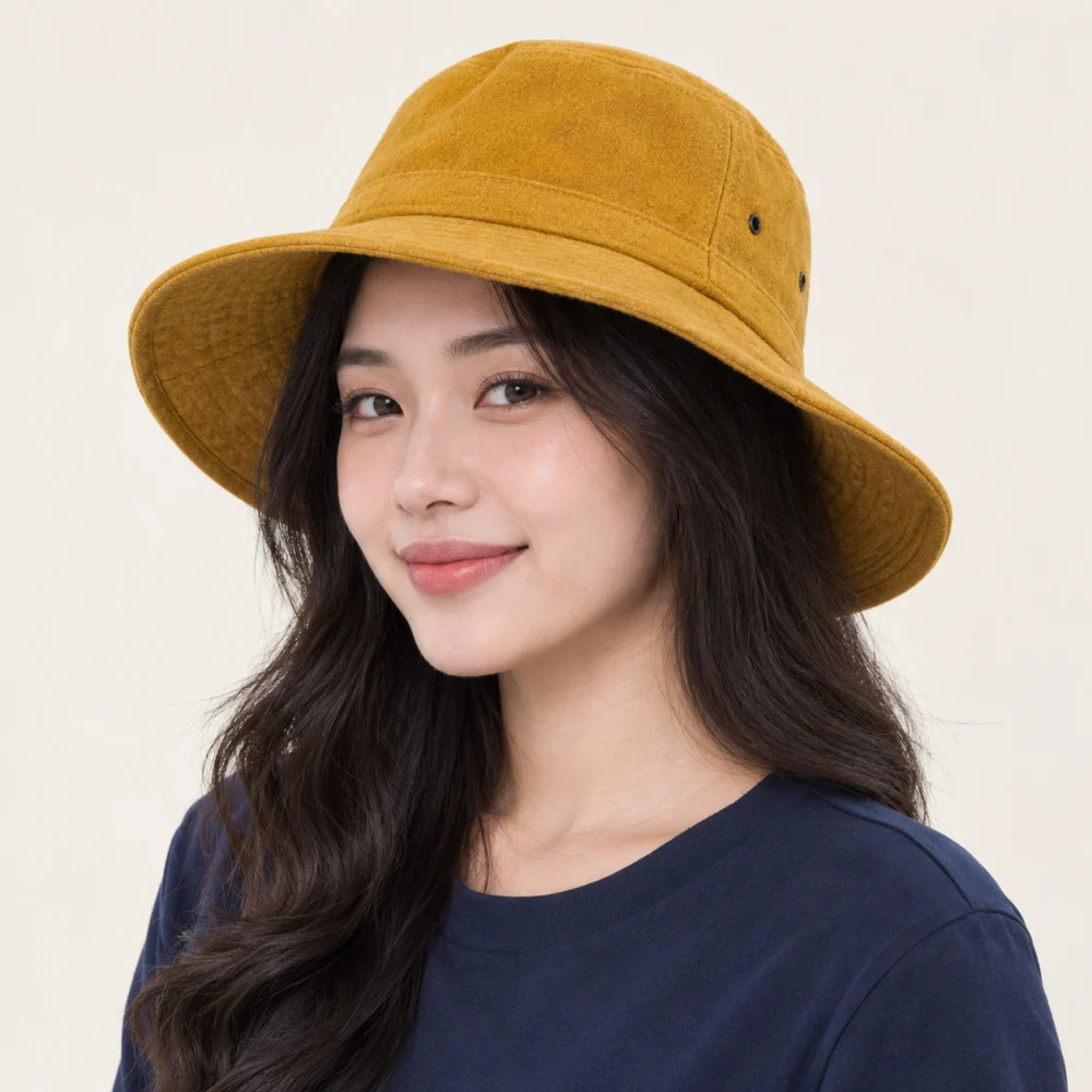 Mũ đồng phục du lịch nỉ vàng mustard phong cách vintage