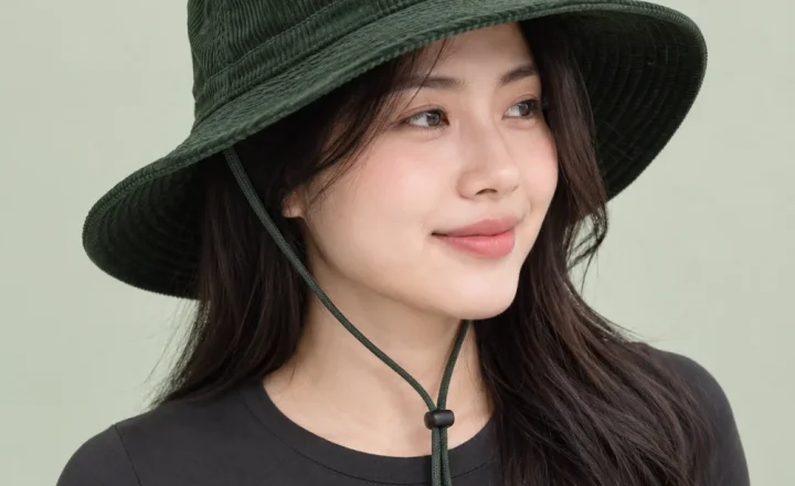 Mũ đồng phục sự kiện nhung tăm xanh rêu dùng dã ngoại