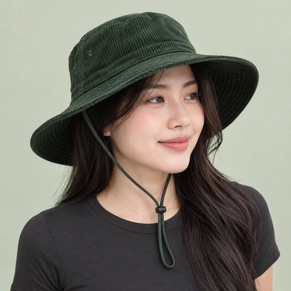 Mũ đồng phục sự kiện nhung tăm xanh rêu dùng dã ngoại
