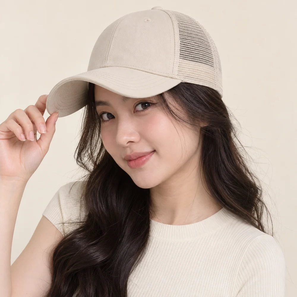 Mũ đồng phục quà tặng lưới thoáng màu kem phong cách đường phố