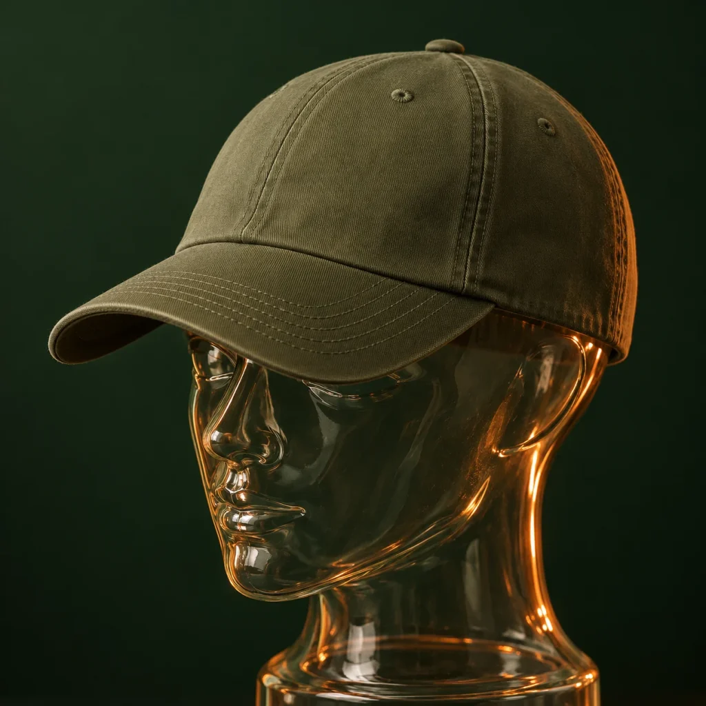 Mũ kết xanh olive trên mô hình trong suốt