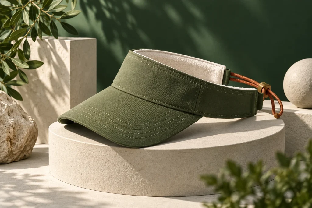 Mũ nửa đầu xanh olive chụp trong studio