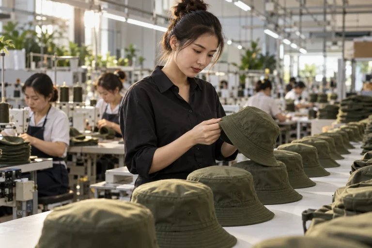 Điều phối viên kiểm tra tiến độ may mũ