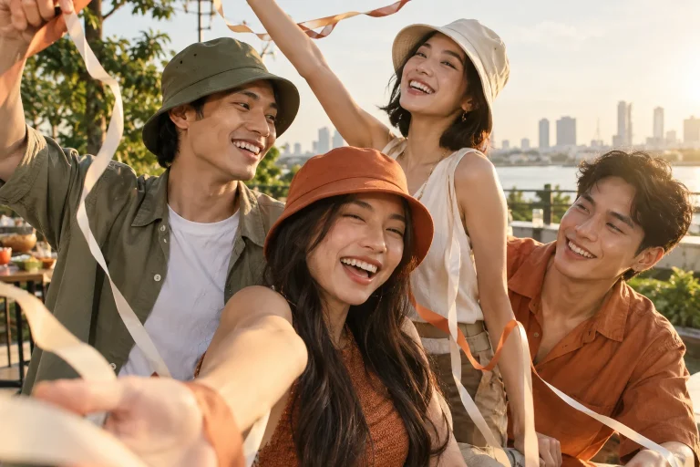 Nhóm bạn trẻ trong chiến dịch mũ theo mùa